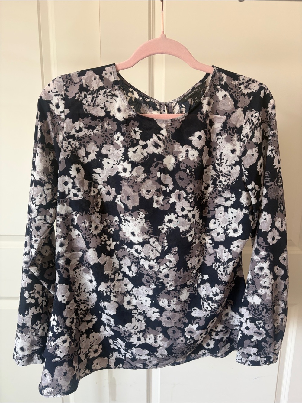 Banana Republic Black and Gray Floral Long-Sleeve Top